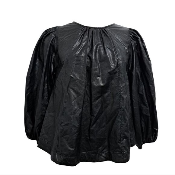 Free People Bri Babe Faux Leather Blouse Oversized Small Black NWT - Picture 4 of 14
